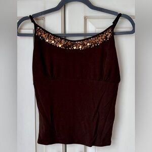 🍋 CYC Brown Sequin Women's Camisole. Medium. Y2K.